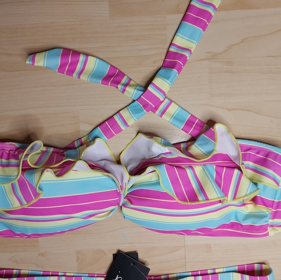 NWT Jessica Simpson Striped Ruffle Bikini Set - Picture 4 of 8